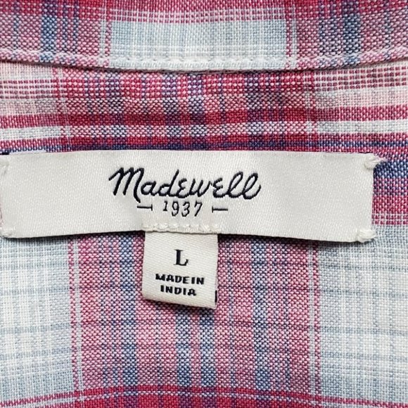 Madewell Plaid 100% Cotton Preppy Long Sleeve Button Up Top Shirt Size L - Picture 10 of 13